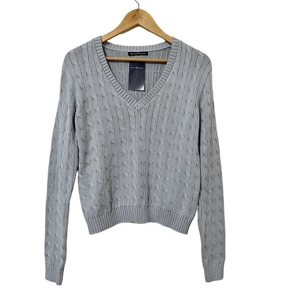 Brandy Melville Cable Knit V Neck Sweater OS Baby Blue Preppy Soft Girl Academia - Picture 1 of 7